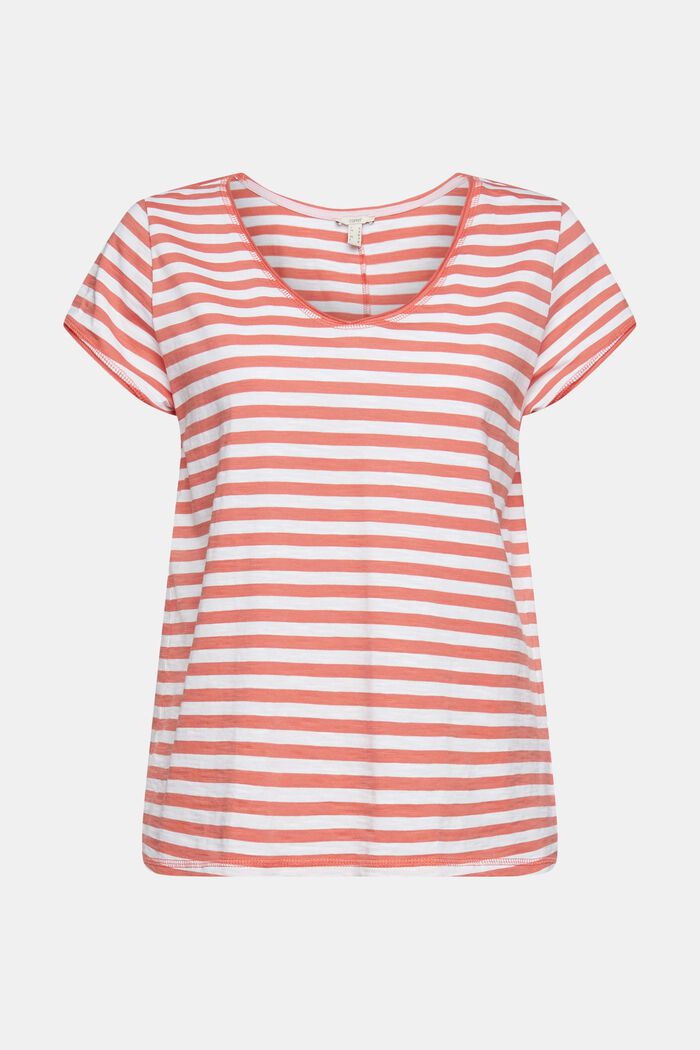 Striped T-shirt in organic cotton, CORAL, overview