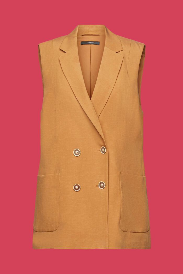 Double-breasted long vest, TENCEL™, CAMEL, detail image number 7