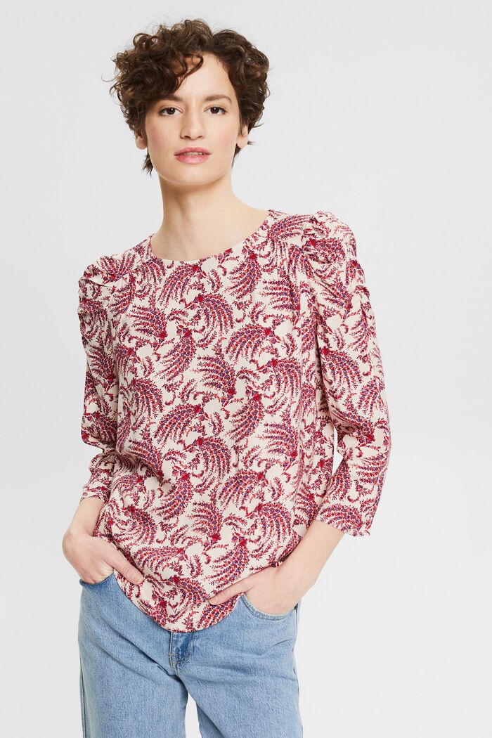 Patterned long sleeve top, LENZING™ ECOVERO™, OFF WHITE, detail image number 0