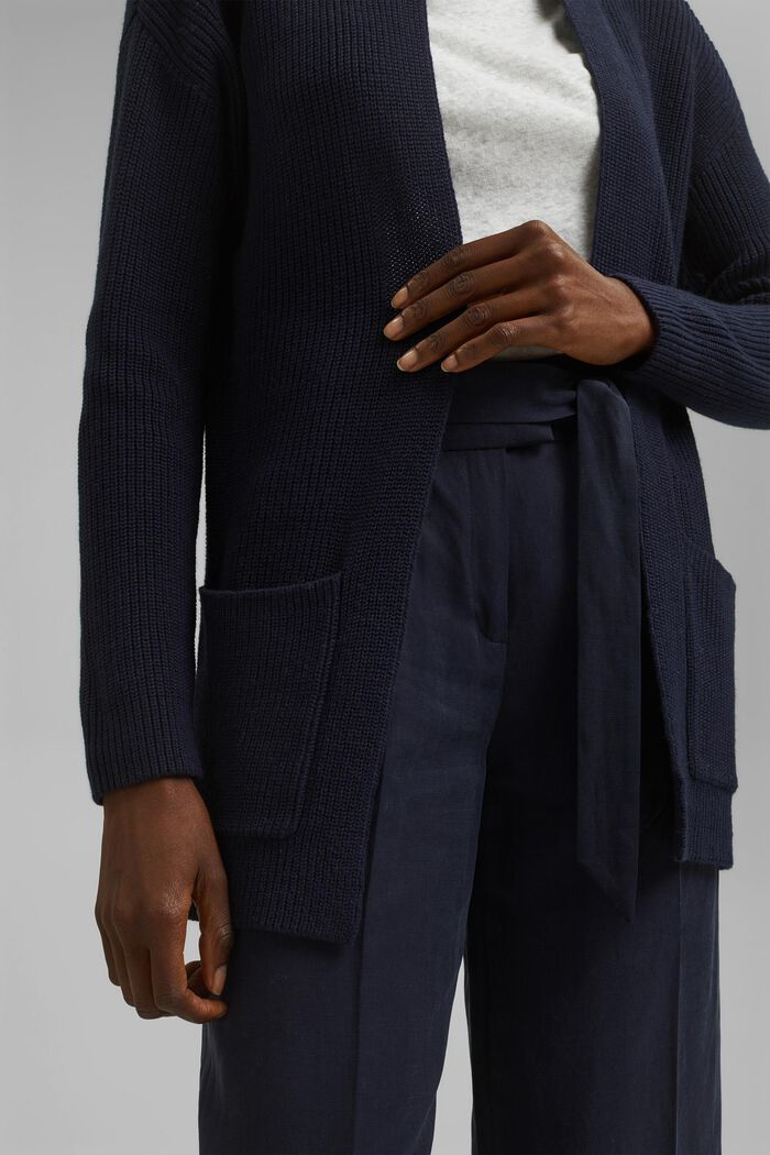 Open-fronted cardigan with wool and cashmere, NAVY, detail image number 2