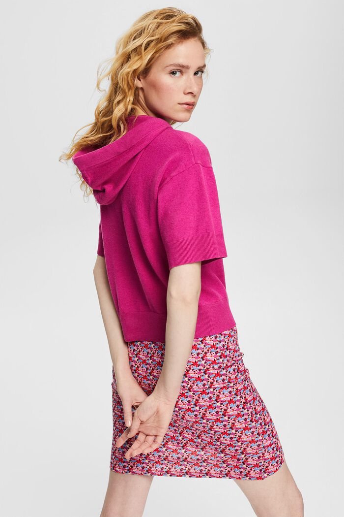 Linen blend: short sleeve knitted hoodie, PINK FUCHSIA, detail image number 3
