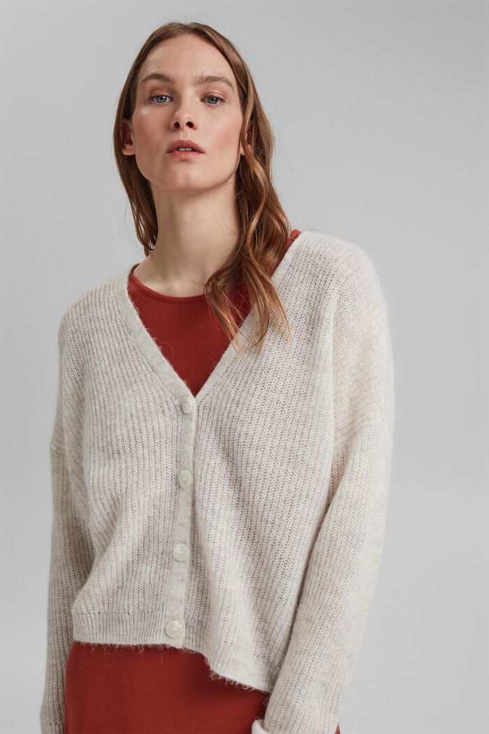 Wool/alpaca blend: Ribbed knit cardigan, ICE, detail image number 0