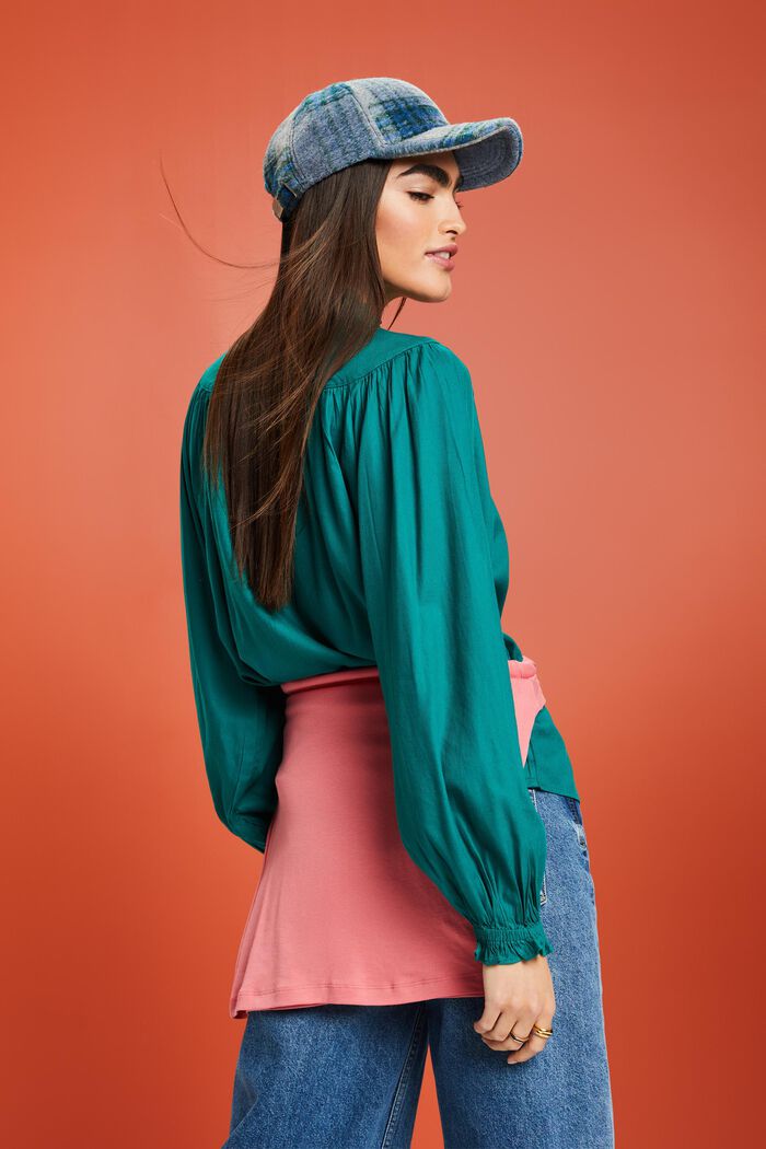 Frill Blouse, EMERALD GREEN, detail image number 2