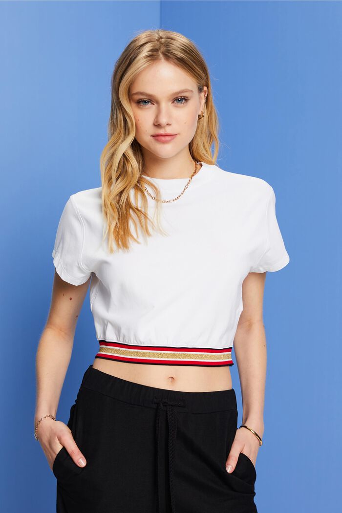 Cropped t-shirt with glitter band, WHITE, detail image number 0