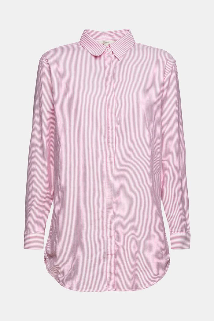 Striped shirt blouse in organic cotton, PINK FUCHSIA, overview