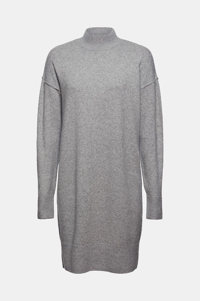 Wool blend: knitted dress with dropped shoulders, MEDIUM GREY, overview