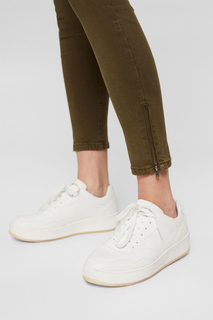 Ankle-length trousers with hem zips, DARK KHAKI, detail image number 5