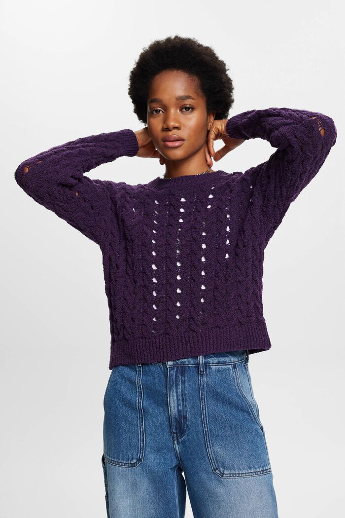 Chunky cable knit jumper, DARK PURPLE, detail image number 0