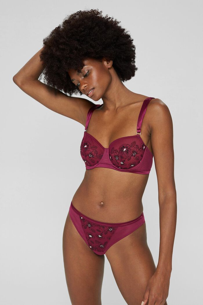 Non-padded underwire bra with embroidery, DARK PINK, overview