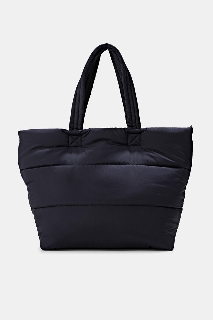 Puffer shopper bag made of recycled material, NAVY, overview