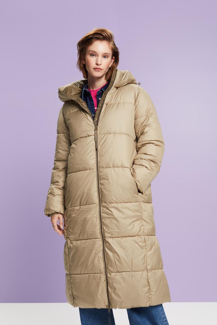 Hooded Quilted Puffer Coat, KHAKI BEIGE, detail image number 0