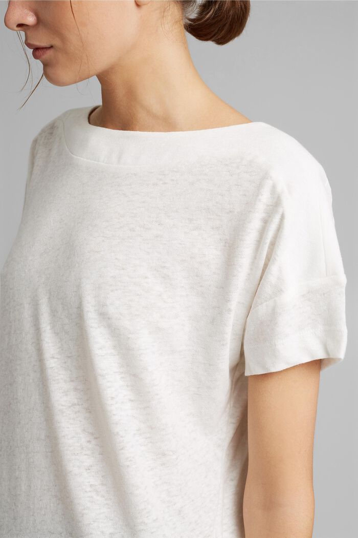 Linen blend: layered-effect T-shirt, OFF WHITE, detail image number 2