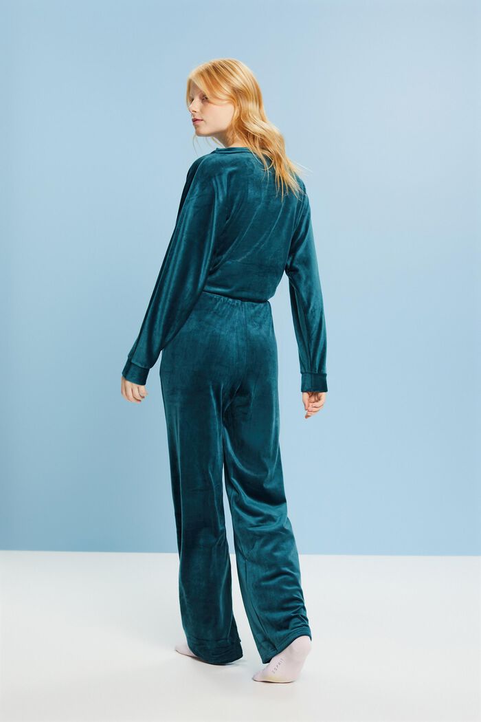 Velvet Loungewear Pants, PETROL BLUE, detail image number 2