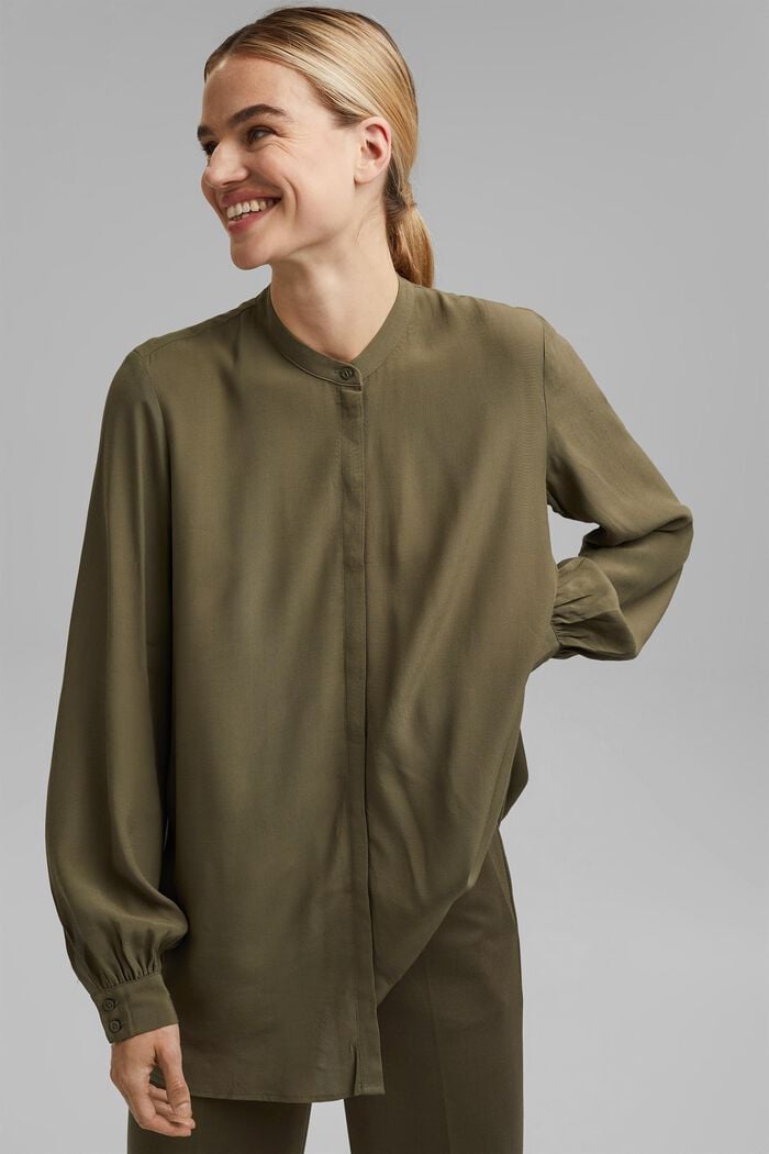 Longer tunic blouse containing LENZING™ ECOVERO™, DARK KHAKI, detail image number 5