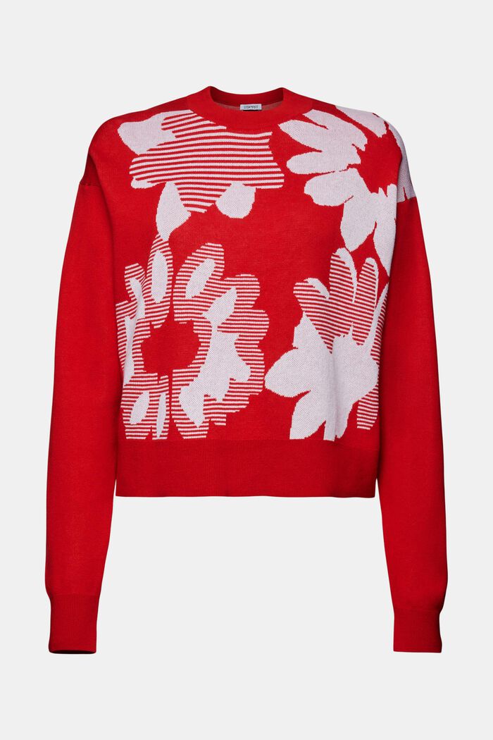 Jacquard Cotton Sweatshirt, DARK RED, detail image number 6
