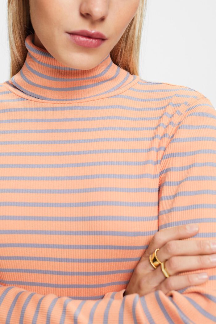Striped Long-Sleeve Turtleneck, PEACH, detail image number 1