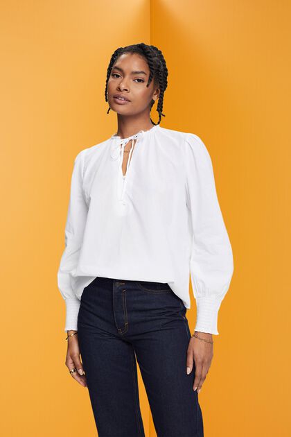 Cotton blouse with tie detail