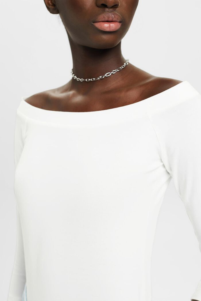 Off-the-shoulder cotton top, OFF WHITE, detail image number 2