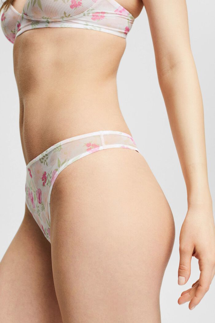 Made of recycled material: hipster thong with a floral pattern, WHITE, detail image number 1