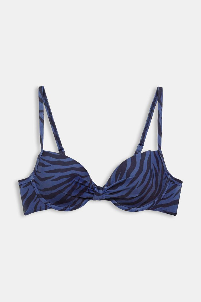 Made of recycled material: padded underwire bikini top with a print, NAVY, detail image number 4