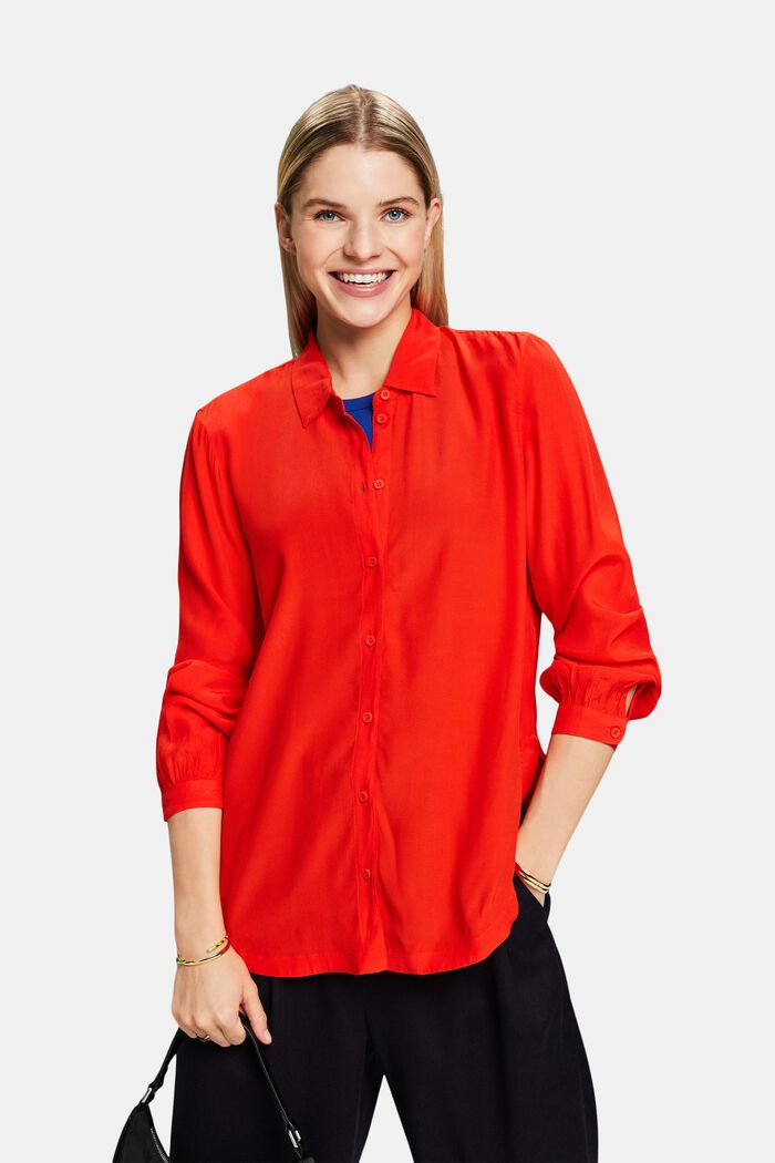 Crêpe Shirt Blouse, RED, detail image number 0