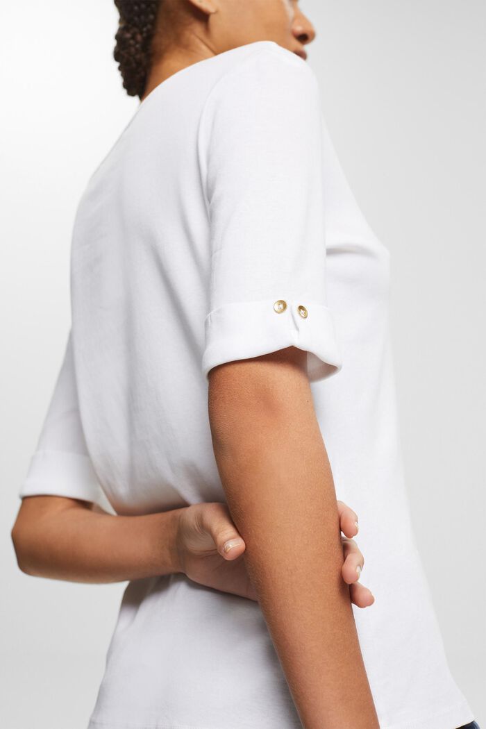 Organic cotton T-shirt with turn-up cuffs, WHITE, detail image number 0