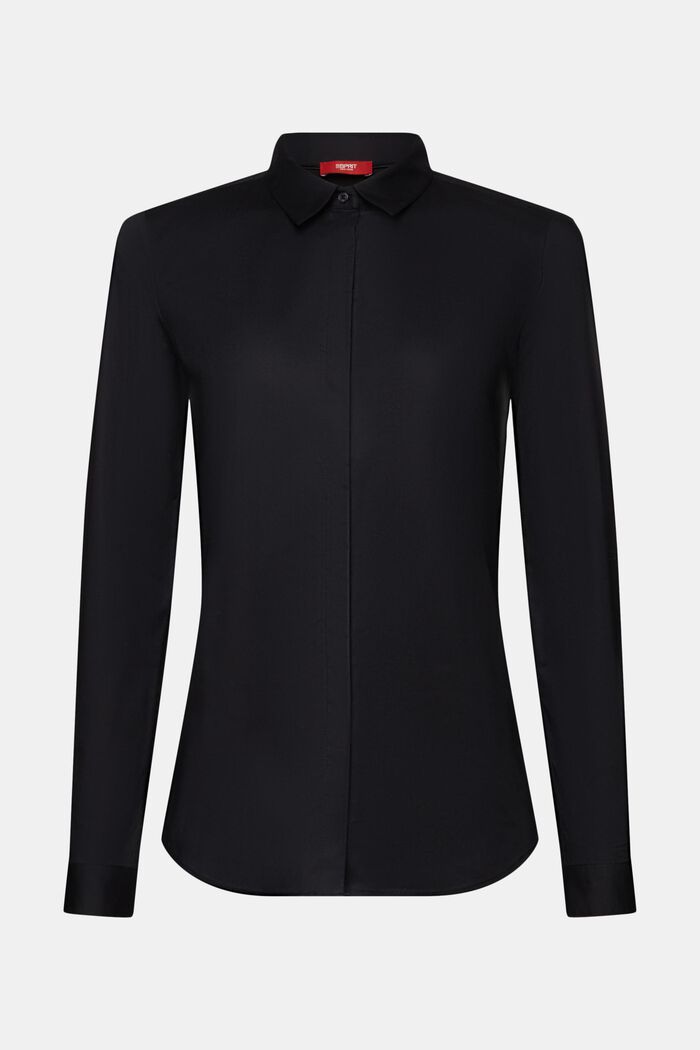 Long-Sleeve Poplin Shirt, BLACK, detail image number 6