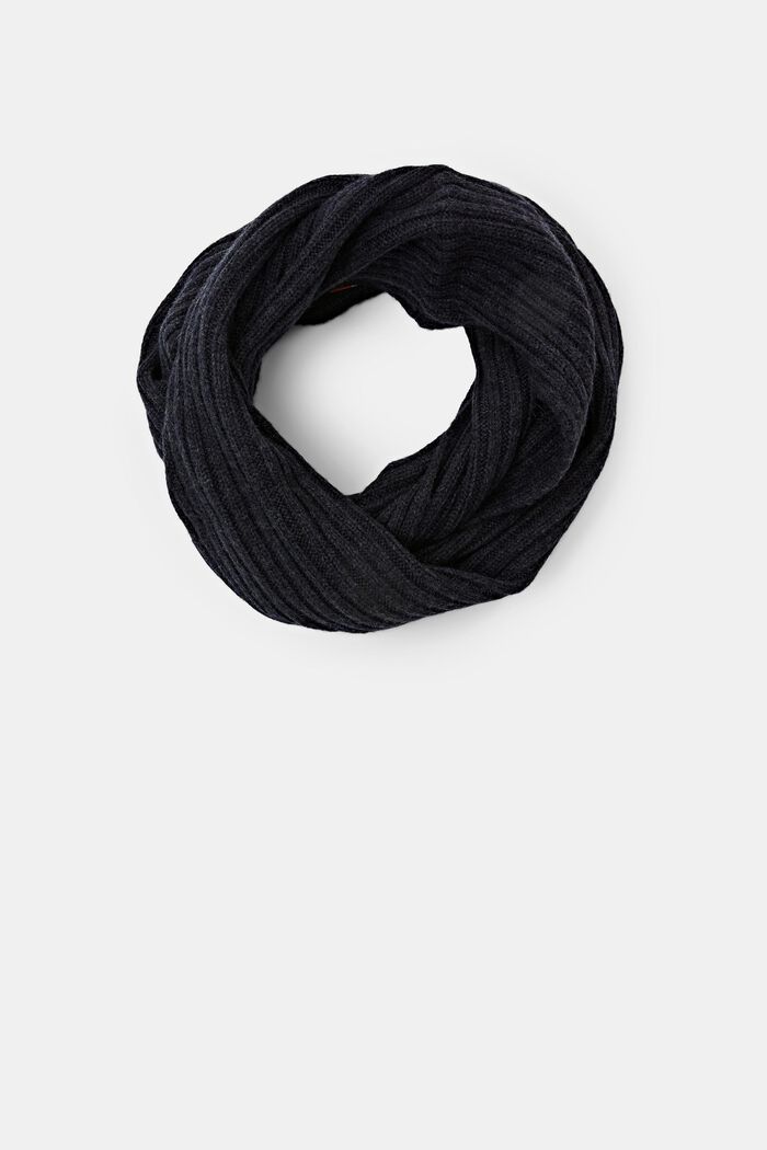 Rib-knit tube scarf, wool blend, NAVY, detail image number 0