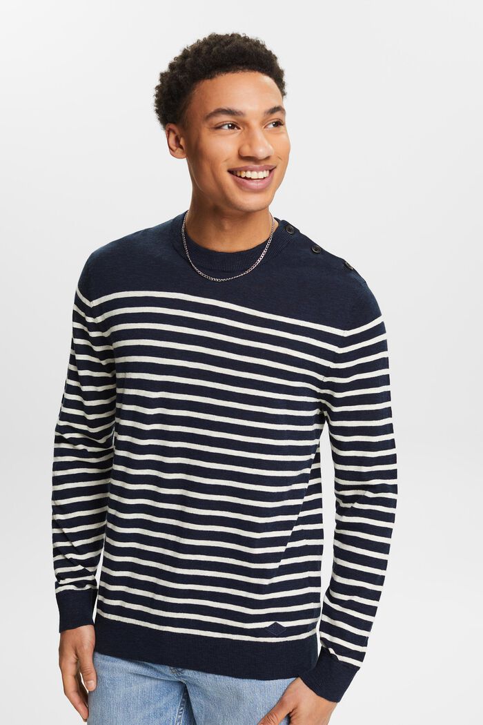 Striped Cotton-Linen Sweater, NAVY, detail image number 0
