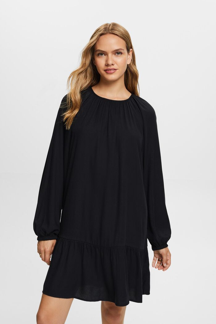 Flounced dress, cotton blend, BLACK, detail image number 0