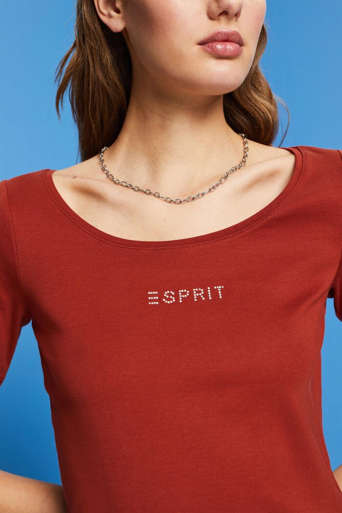 Jersey t-shirt with sparkling logo, TERRACOTTA, detail image number 2