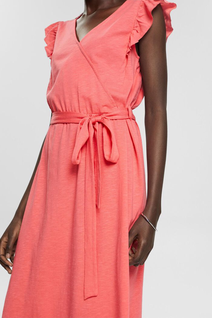 Containing TENCEL™: midi dress with a tie-around belt, CORAL RED, detail image number 3