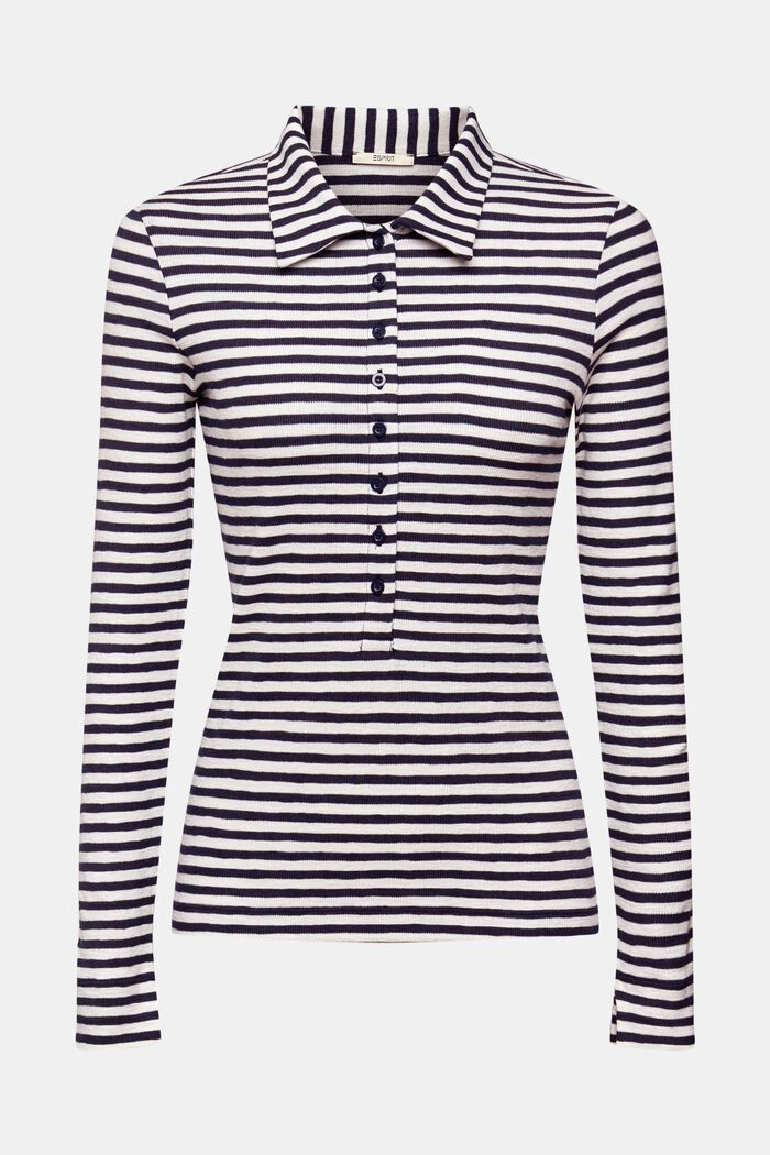 Striped polo long sleeve top, OFF WHITE, detail image number 6