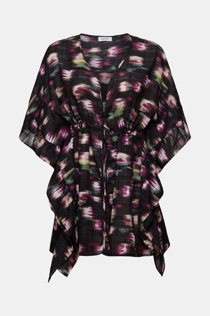 Printed Structured Poncho, BLACK, detail image number 4