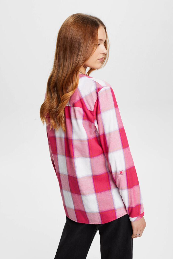 Checked cotton blouse, PINK FUCHSIA, detail image number 3