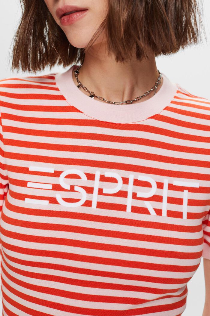Logo-Print Striped Cotton T-Shirt, BRIGHT ORANGE, detail image number 1