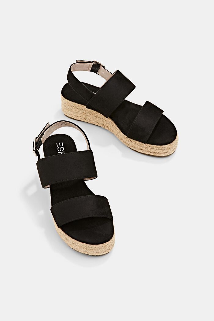 Wedge heel sandals made of faux suede, BLACK, detail image number 6