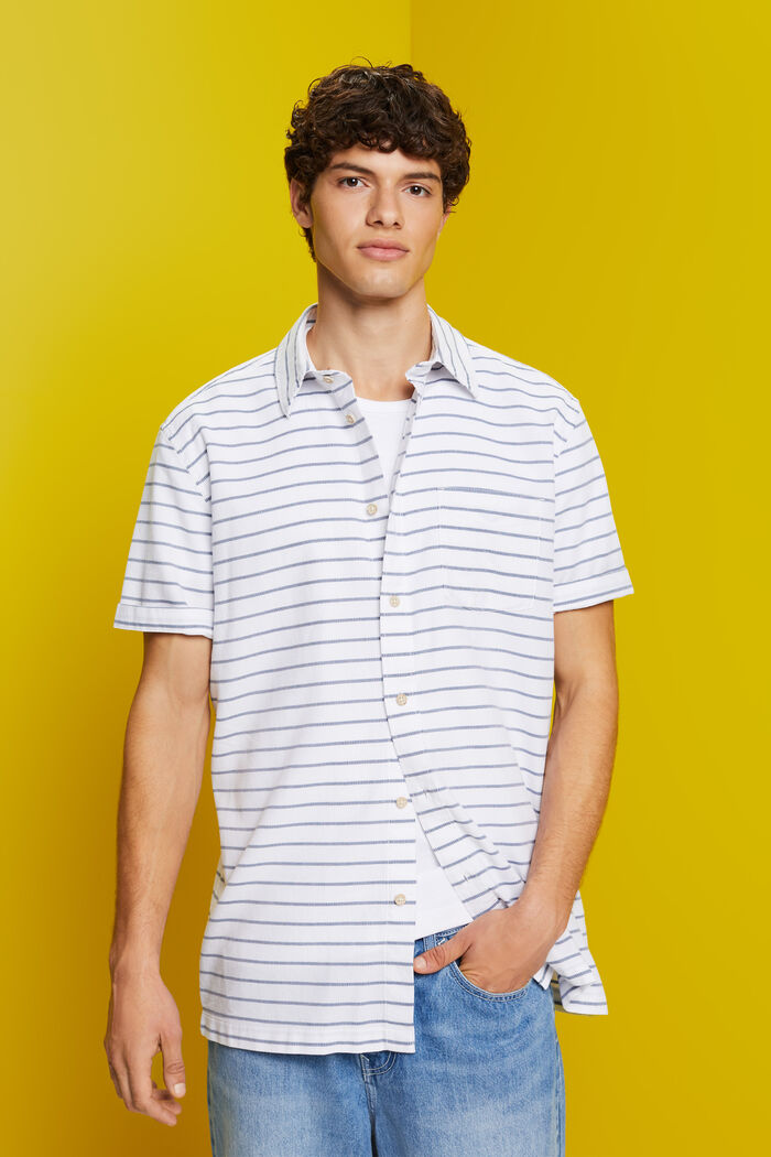 Striped waffle piqué shirt, 100% cotton, WHITE, detail image number 0