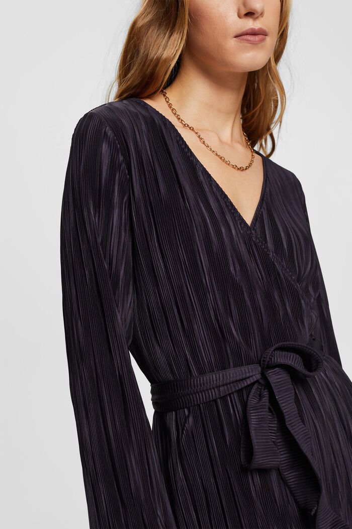 Pleated long-sleeved top with tie belt, NAVY, detail image number 2