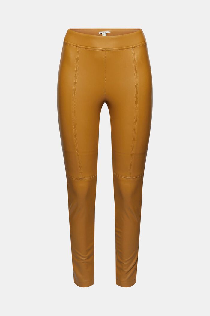 Faux leather leggings with topstitched seams, CAMEL, detail image number 7