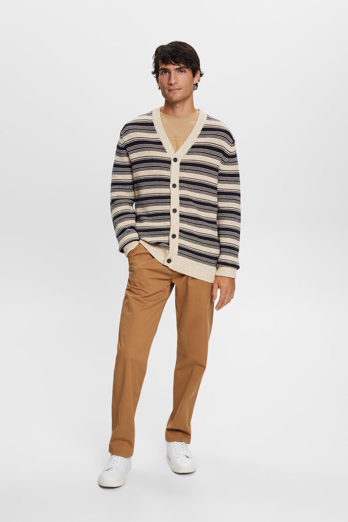 Striped V-neck cardigan, 100% cotton, NAVY, detail image number 0