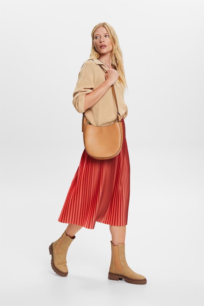 Two-tone jersey skirt with plissé pleats, TERRACOTTA, detail image number 1