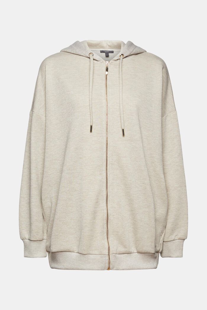 Zip-up hoodie with glitter, LIGHT TAUPE, overview