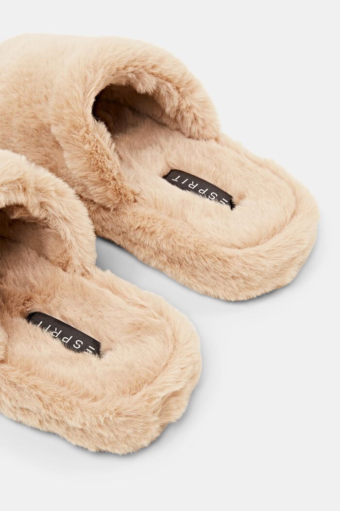 Faux Fur Home Slippers, BEIGE, detail image number 4
