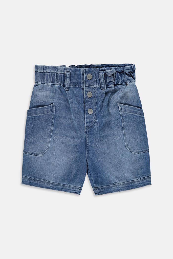 Denim shorts in a balloon look with an elasticated waistband, BLUE LIGHT WASHED, detail image number 0