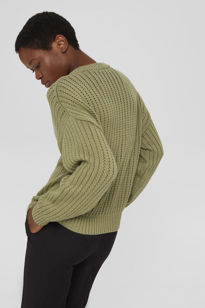 Patterned knit jumper made of organic cotton, LIGHT KHAKI, detail image number 3