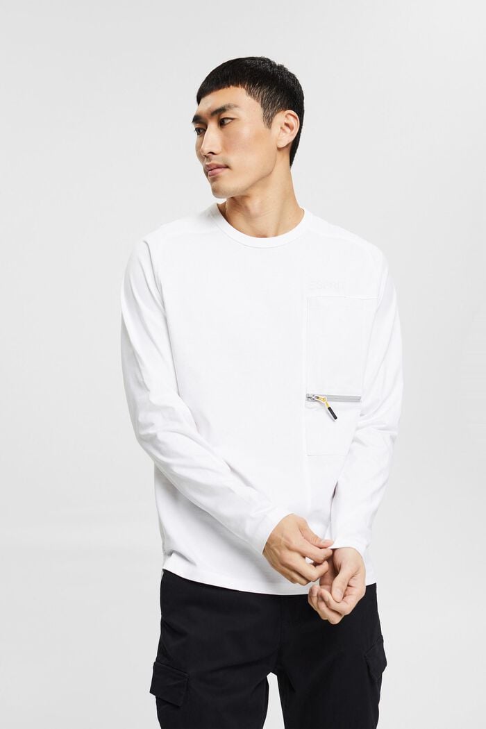 Jersey long sleeve top with a zip detail, WHITE, detail image number 4