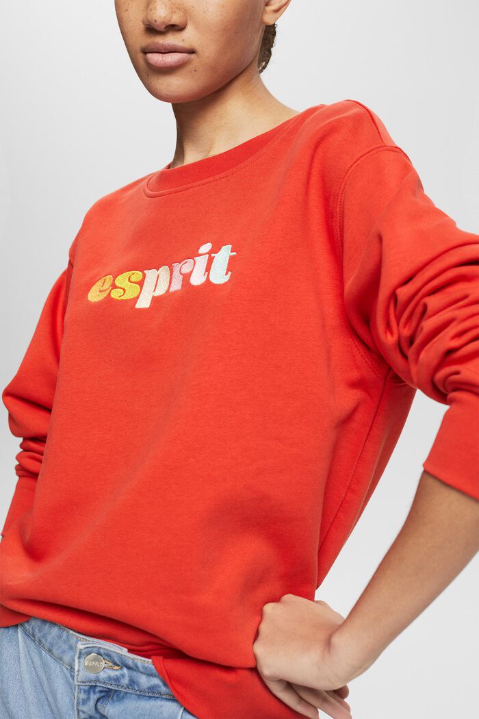 Sweatshirt with a colourful embroidered logo, ORANGE RED, detail image number 0