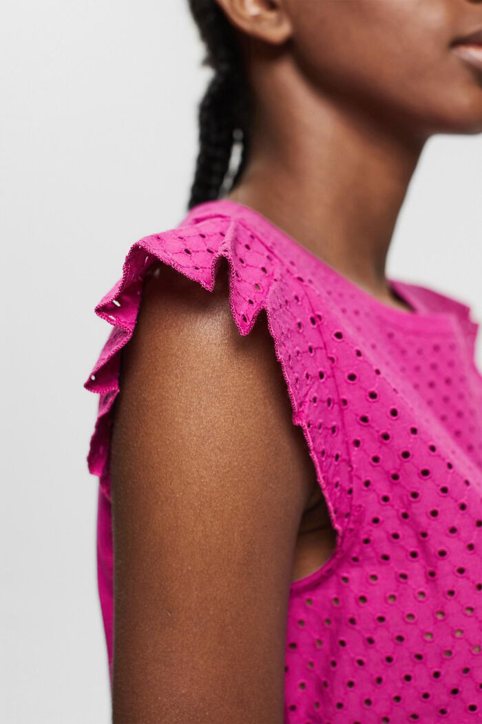 T-shirt with broderie anglaise, organic cotton, PINK FUCHSIA, detail image number 2