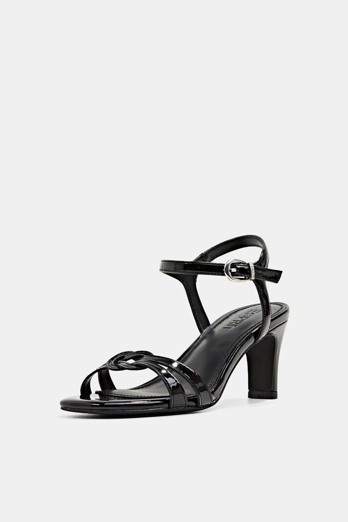 Heeled sandals in imitation patent leather, BLACK, detail image number 2